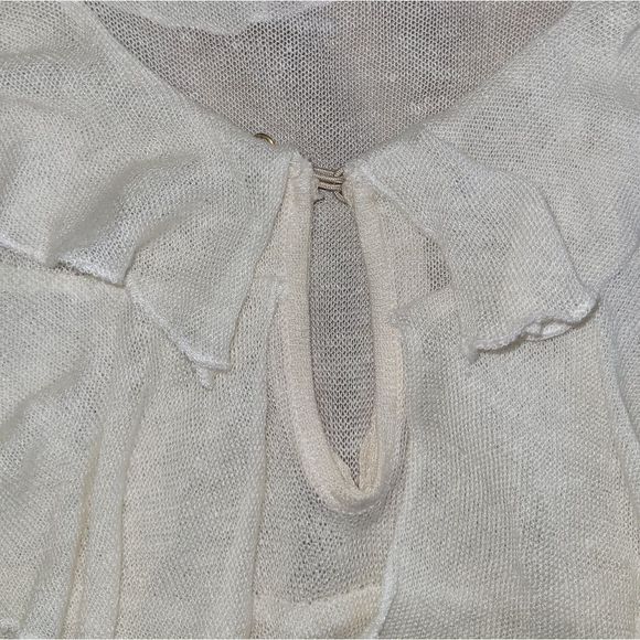 [SOLD]Vivienne Tam Cream Sheer Short-Sleeved Ruffle Tiered Knit Dress - Small - Picture 4 of 8